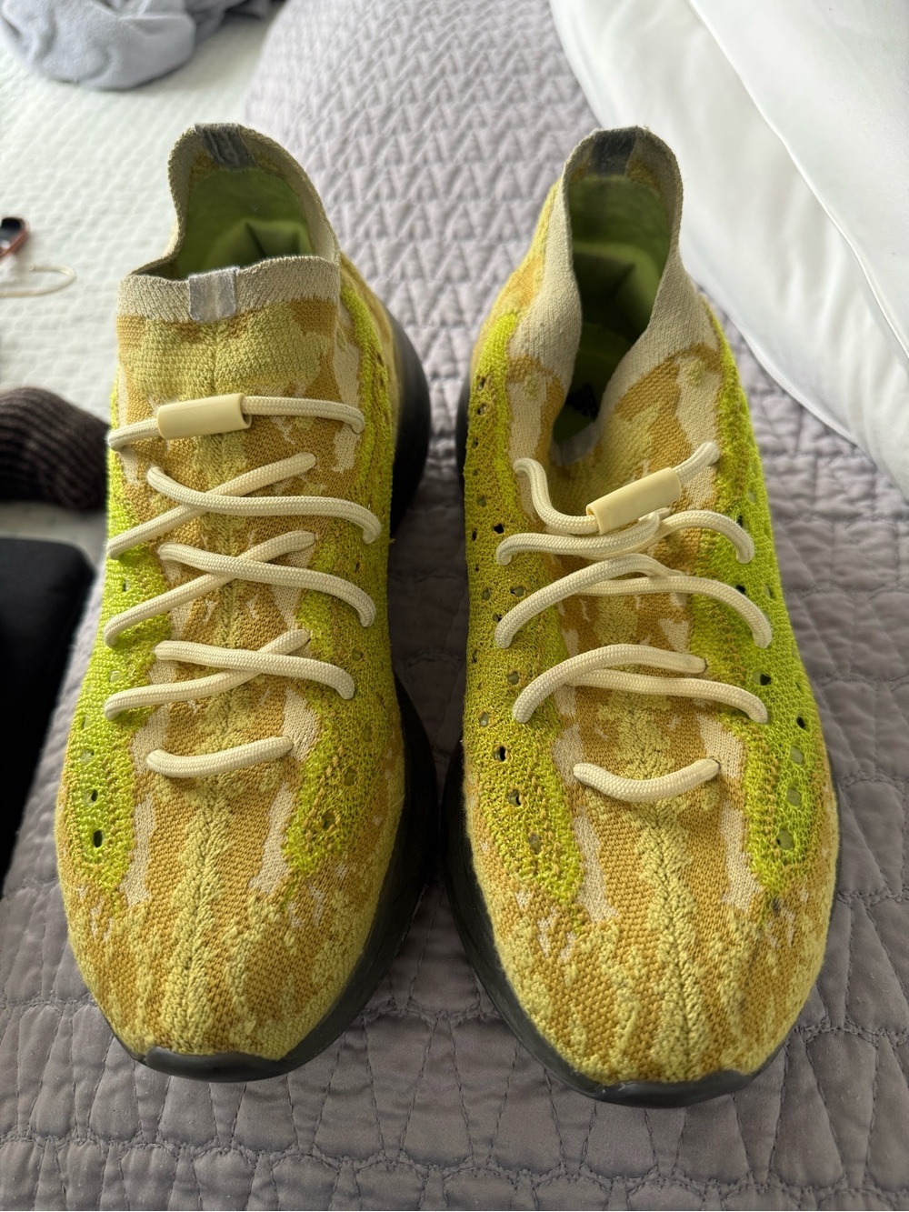 Yeezy Knit Slip-On Sneakers in Yellow and Cream